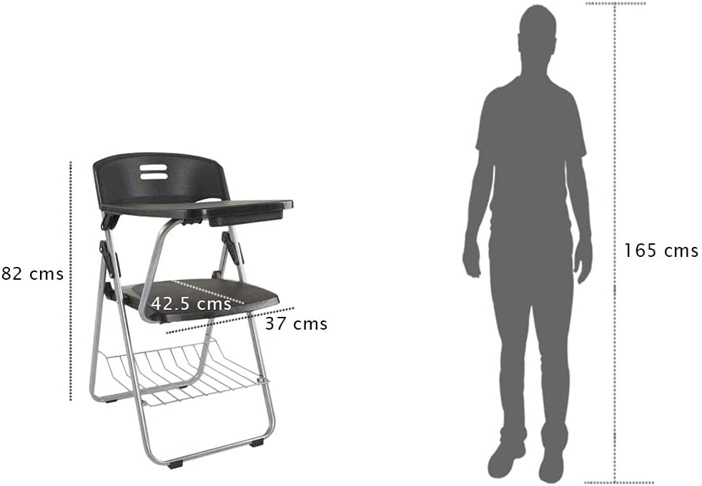 Mahmayi Kelvin S234A Folding Student Chair - Plastic Folding Chair With Writing Tablet - Foldable Chair With Polypropylene Tablet (Black) (Student Chair)
