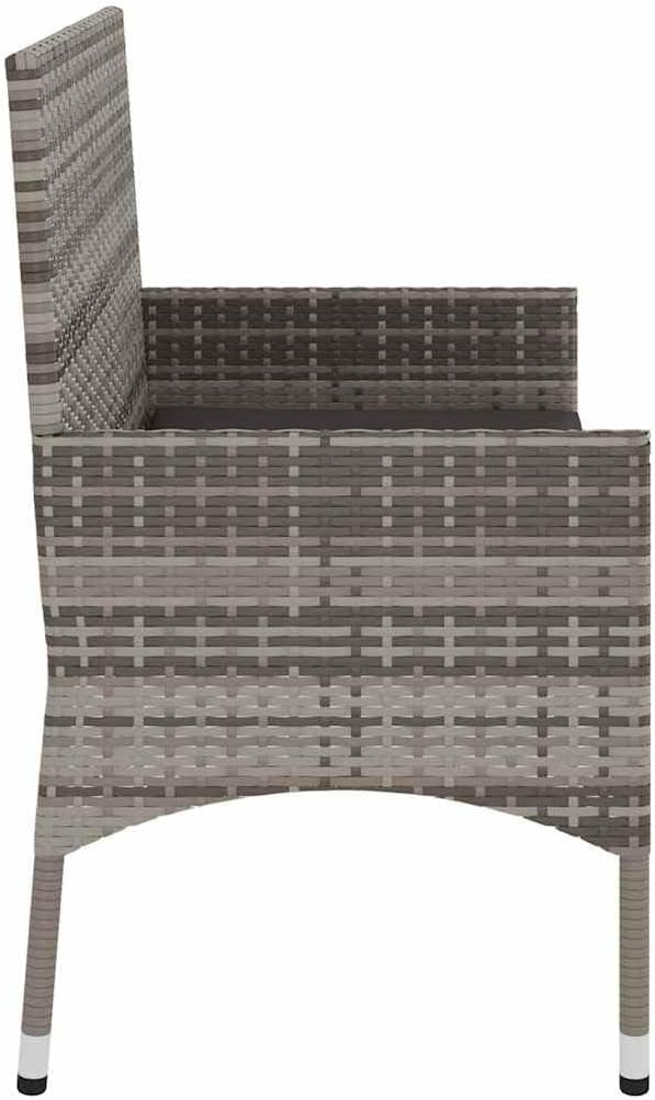 vidaXL 2-Seater Garden Bench with Cushions Patio Furniture Outdoor Seating Patio 2-seater Bench with Backrest Armrest Grey Poly Rattan