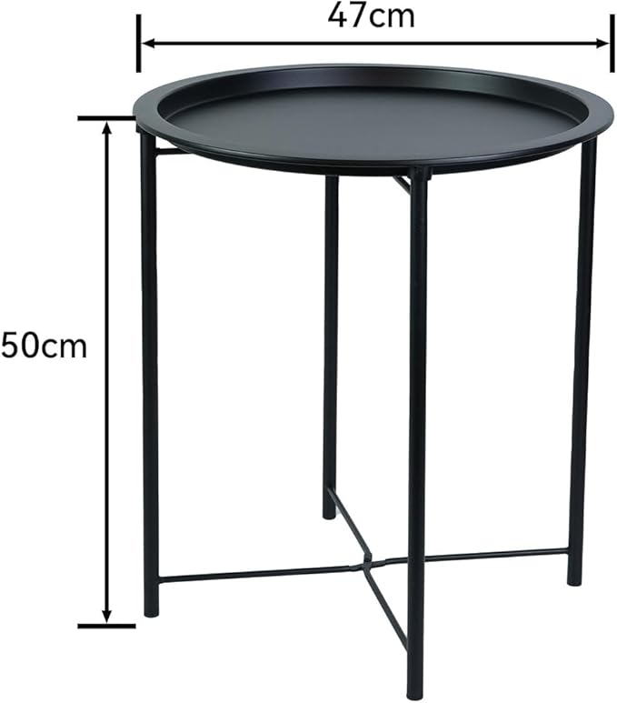 Compact Round Metal Coffee Table – 47×47×51 cm with Tray Top, Foldable Design, Lightweight & Waterproof