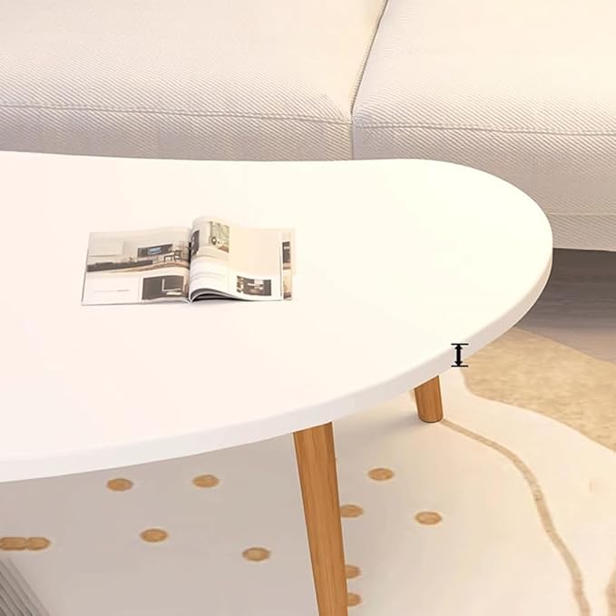 Modern Coffee Table – Large Oval Mango Shape for Living Room, Small Spaces, Bedroom & Balcony With Wood Frame – Beige