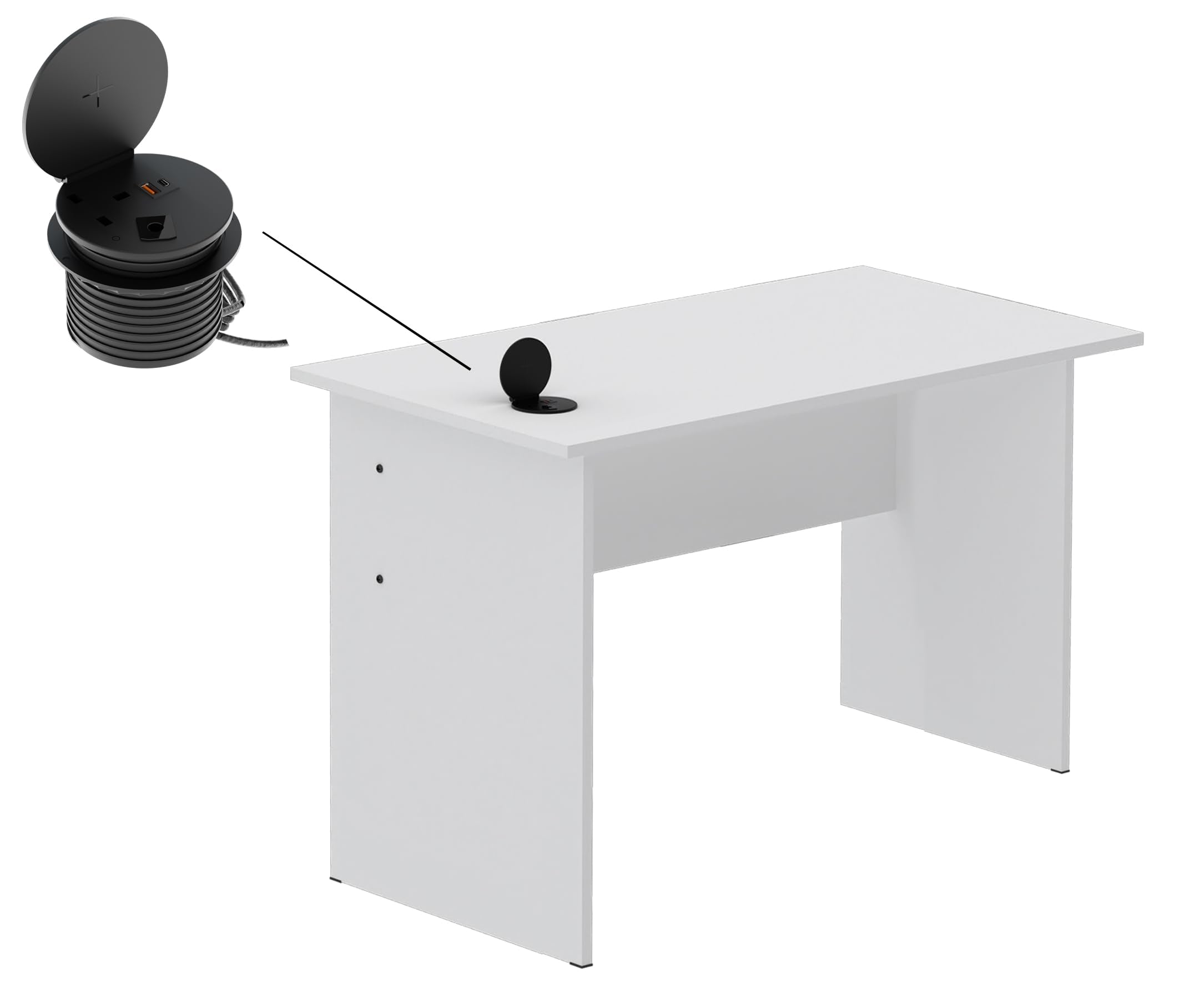 Mahmayi Modern MP1 120x60 Study Writing Table with BS01 Super Recessed Power Strip Desktop Socket Board, Modern Executive Desk for Adults, Home Offices, Schools, Laptop, Computer Workstation - WHITE