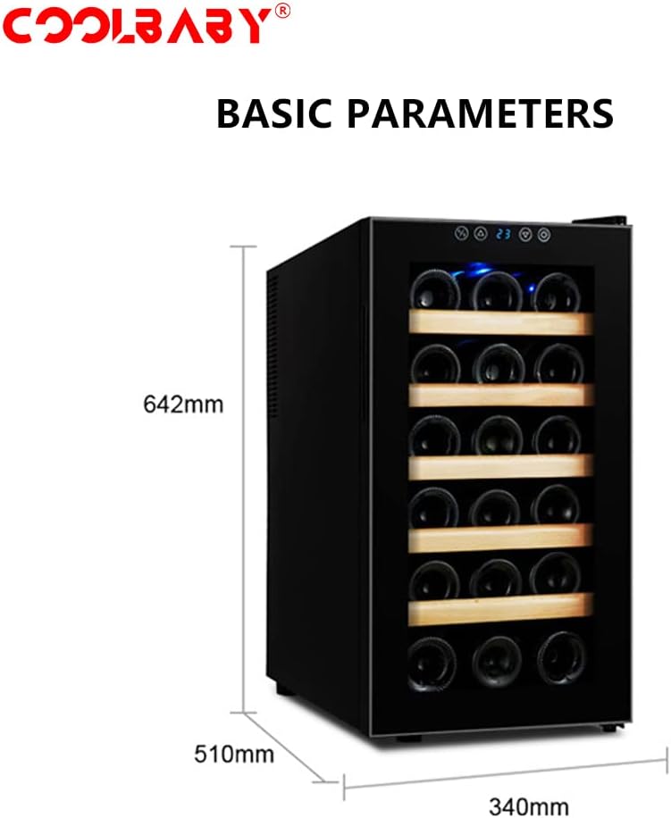 COOLBABY 18 Bottles Red Wine Cabinet, Constant Temperature Wine Cabinet, Home Refrigerator, Built in LED Lights, Temperature Control, Silent, Black, LZM-JG04