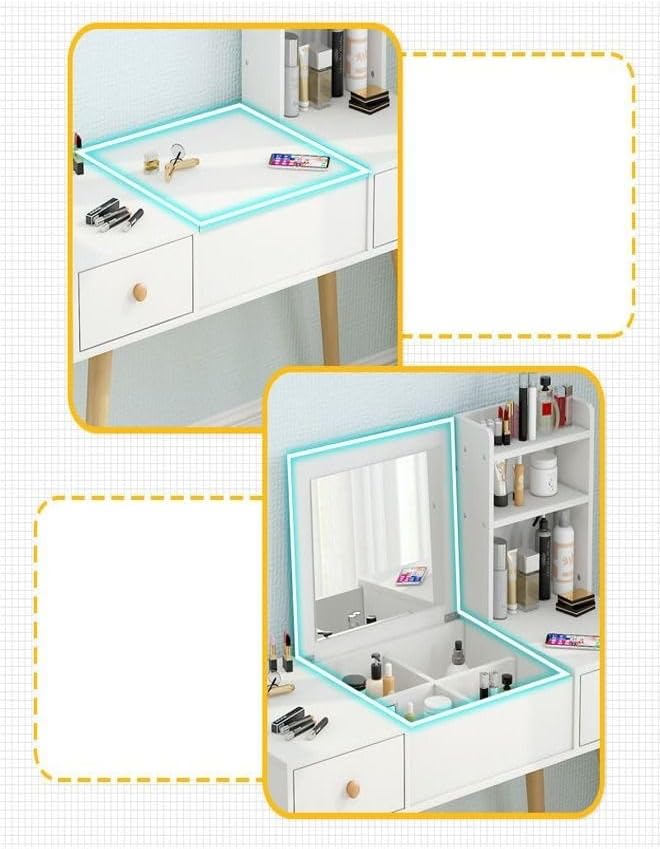 Multifunction Modern Design Two Drawers Makeup Dressings Storage Table For Living Room - White/Beige-GCC Home Center