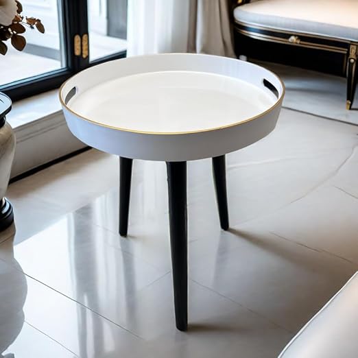 Indoor Tray Side Table – Plastic Tabletop with 17.7" Wooden Legs