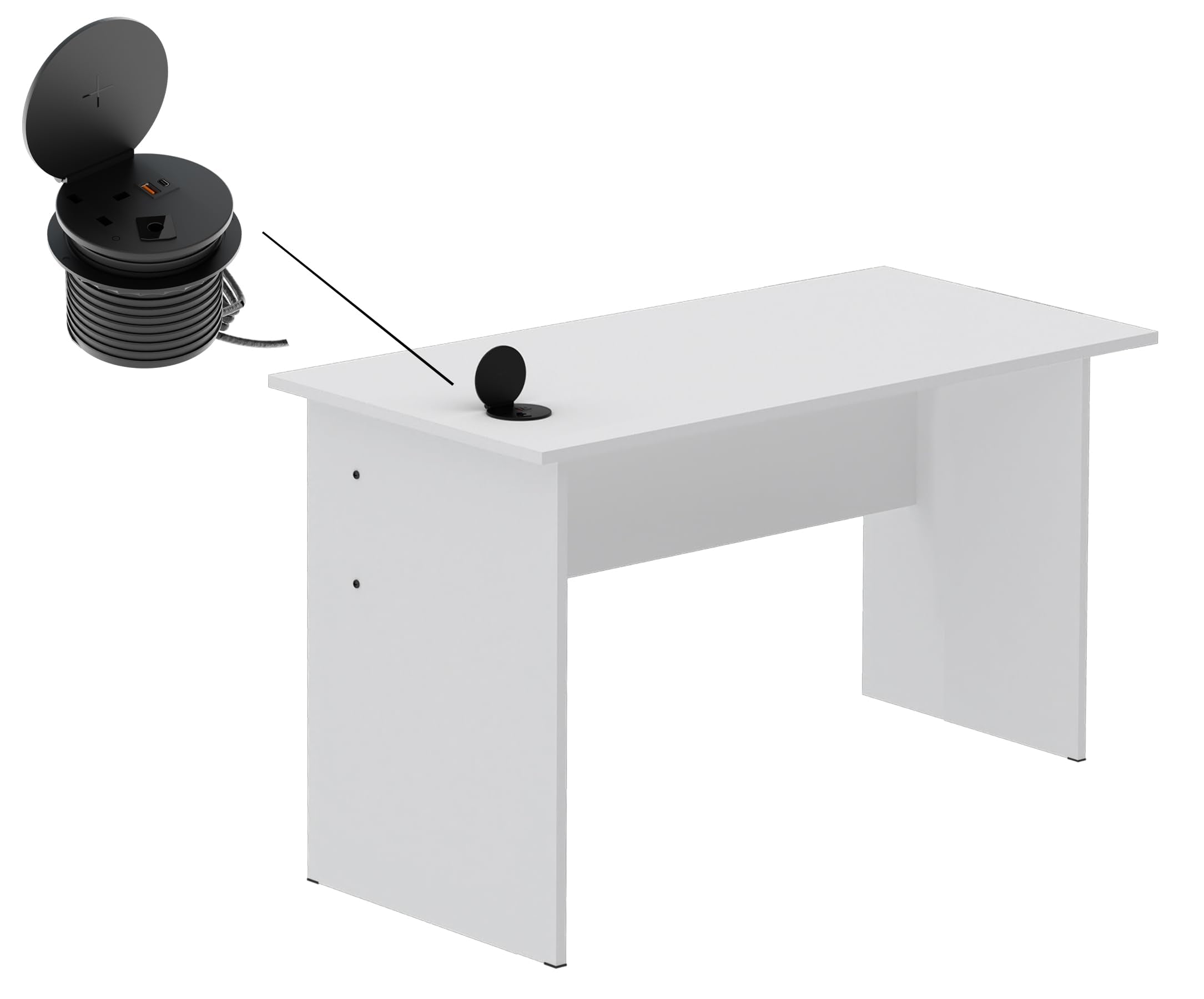 Mahmayi Modern MP1 120x60 Study Writing Table with BS01 Super Recessed Power Strip Desktop Socket Board, Modern Executive Desk for Adults, Home Offices, Schools, Laptop, Computer Workstation - WHITE