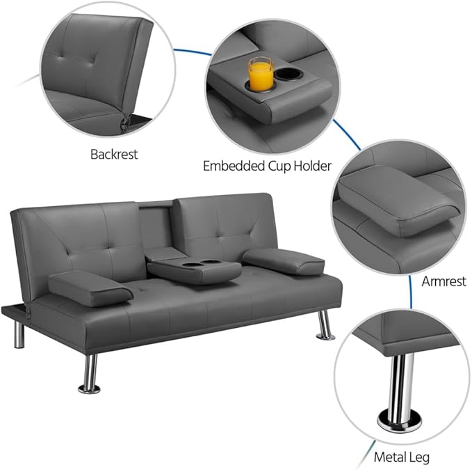 Modern Heavy Duty 3 Seater Leather Sofa bed With Arm Rest-GCC Home Center