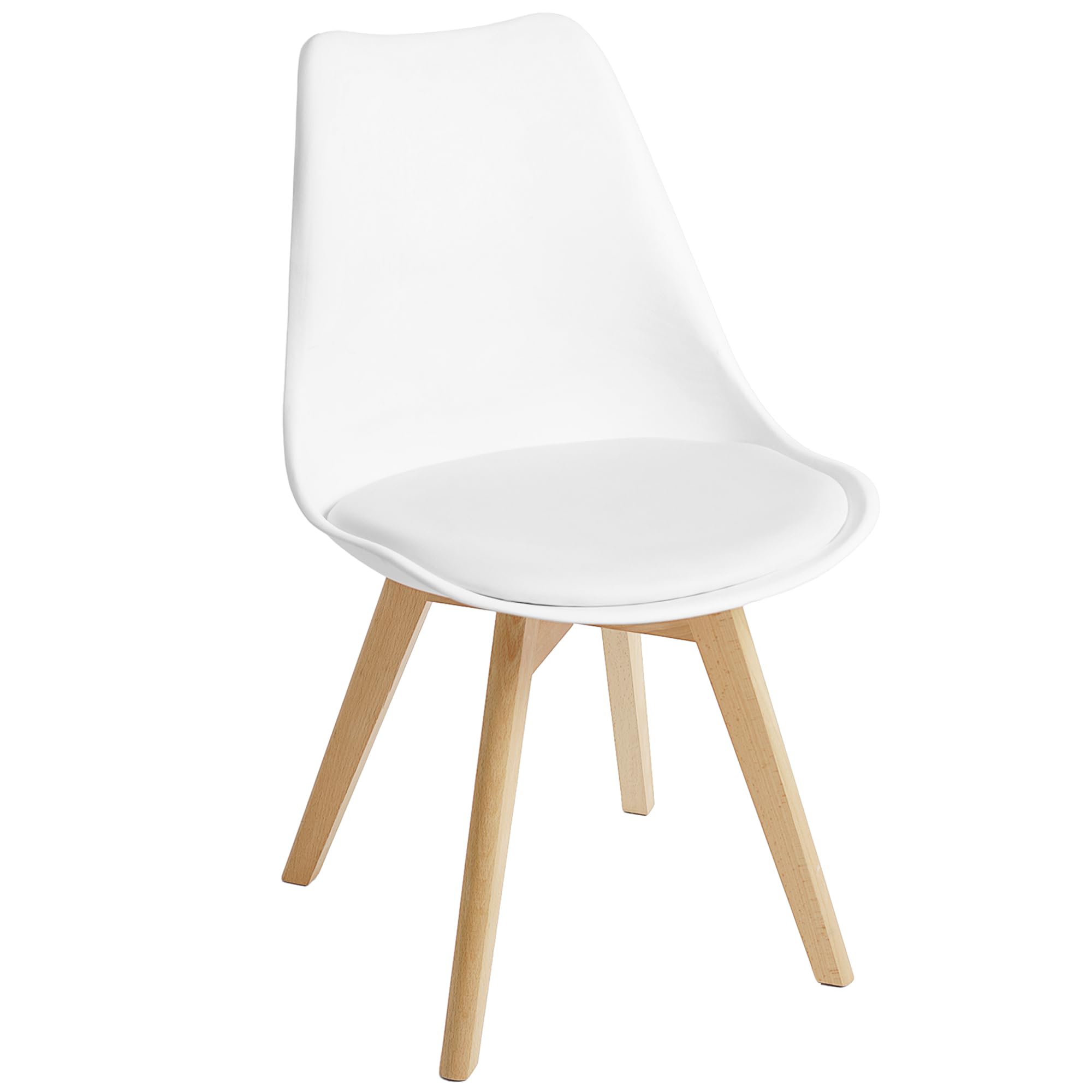 CangLong Mid Century Modern DSW Side Chair with Wood Legs for Kitchen, Living Dining Room, Set of 4, White-GCC Home Center