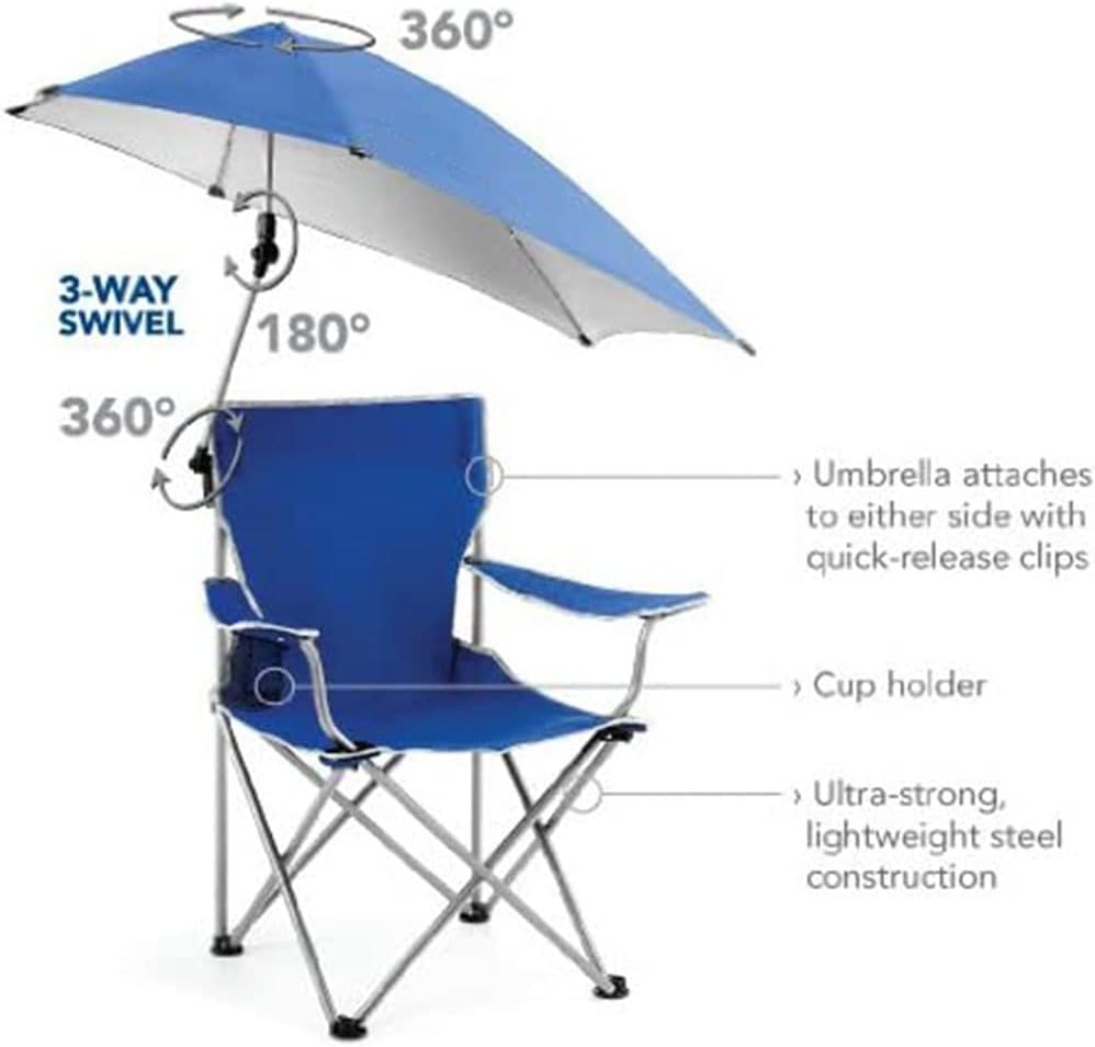 COOLBABY LZM-STY01 Large Outdoor Leisure Folding Chair,Portable Fishing Folding Chairs with Detachable Umbrella,for Beach Patio Pool Park Outdoor Camping Chair,Blue