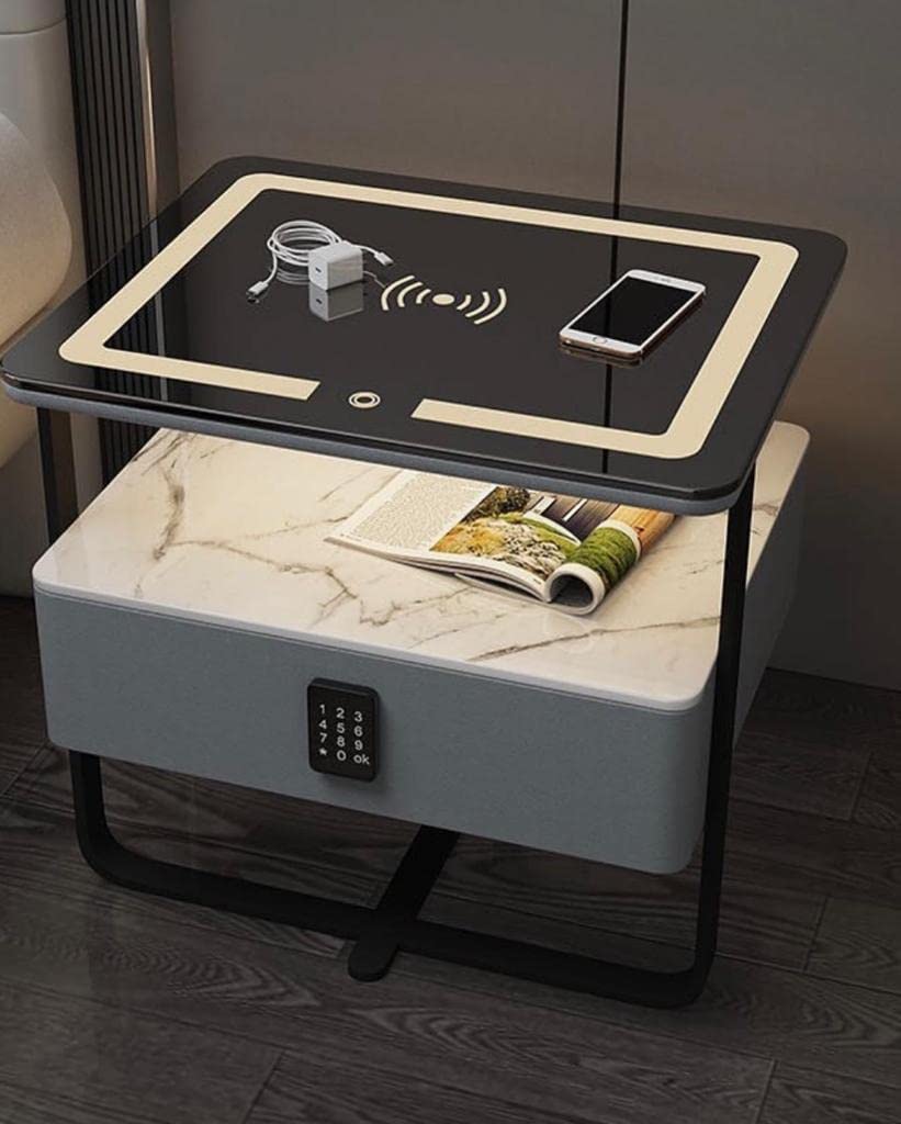 Smart Bedside Table with Wireless Charging and 3 Different color of LED Touch changing-GCC Home Center