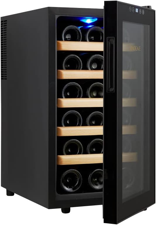 COOLBABY 18 Bottles Red Wine Cabinet, Constant Temperature Wine Cabinet, Home Refrigerator, Built in LED Lights, Temperature Control, Silent, Black, LZM-JG04