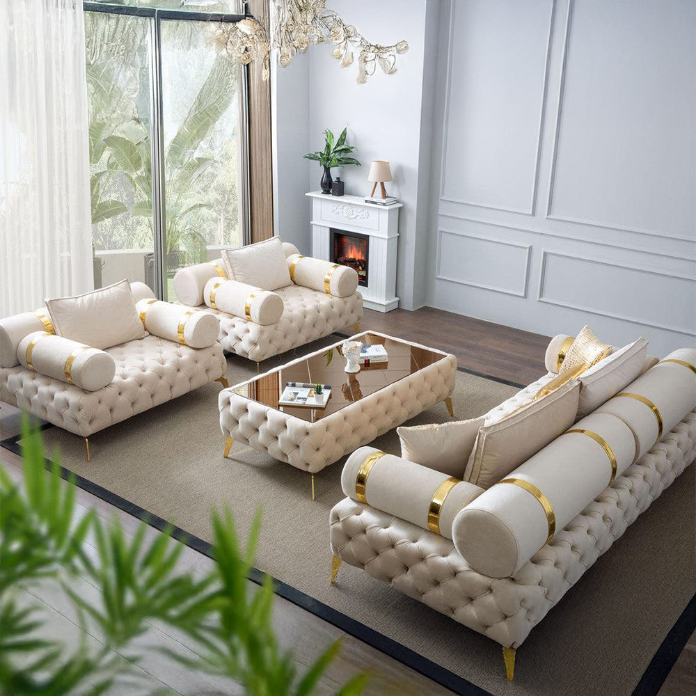 Luxury Chesterfield 4 Piece Sofa - Cream/Gold-GCC Home Center
