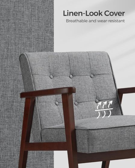 Modern Lounge Wooden Sofa Chair with Solid Wood Armrests and Legs Single Seat Cushioned Sofa Grey for Home, Living Room-GCC Home Center