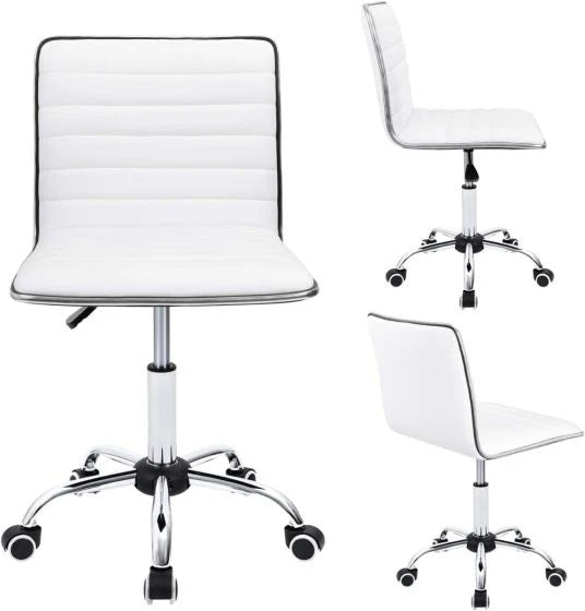 Leather Swivel Executive Chair Stylish Ribbed Mid Back Design Ideal for Office-GCC Home Center