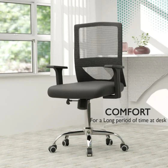 Medium Back Mesh Office chair with Lumbar Support Black-GCC Home Center