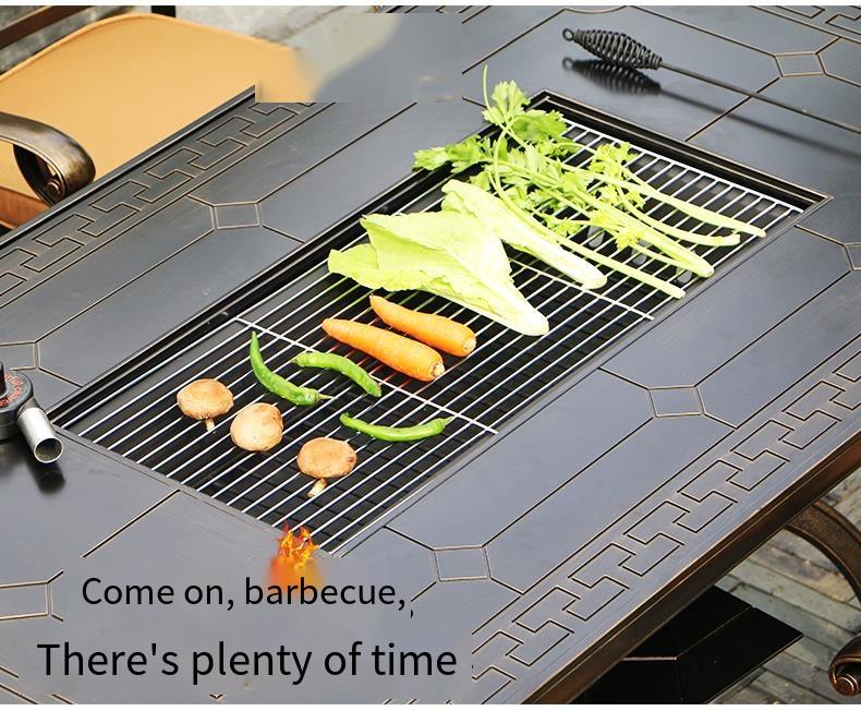 Outdoor Cast Aluminum Multi-functional Barbecue Table & Chair Five-Piece Set