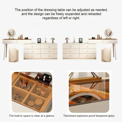 Modern High Definition Large Bedroom Dressing Table with LED Mirror and Storage-GCC Home Center