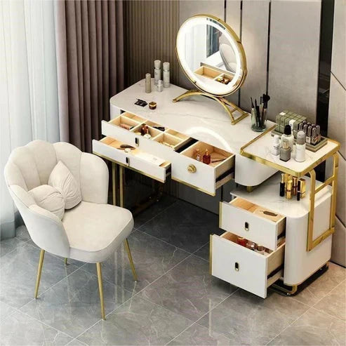 Modern Makeup Vanity Table Set with Adjustable LED Mirror & Chair-GCC Home Center