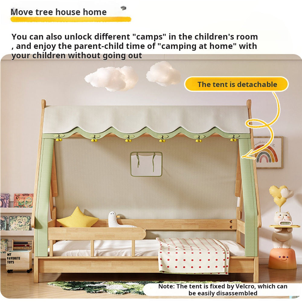 COOLBABY ZLJ1119 Nordic solid wood children's bed tent bed with guardrail-GCC Home Center
