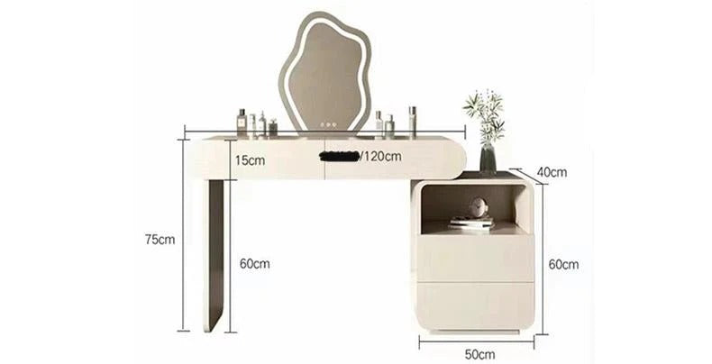 Modern Dressing Table in Rounded Edges Design, White Vanity Table with Mirror.-GCC Home Center
