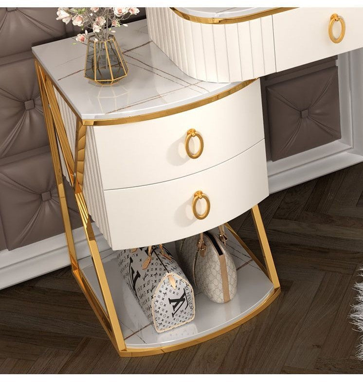 Classic Advanced Solid Wood Dressing Table, Bedroom Makeup Table, with Smart Mirror, Side Table and Chair-GCC Home Center