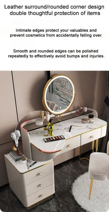 Modern LED Lighted Makeup Vanity Table Set with Chair and Storage Drawers-GCC Home Center