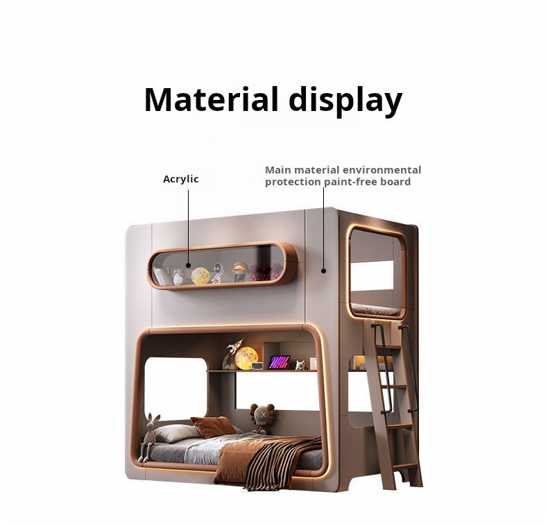 COOLBABY ZLJ1121 Space Capsule Bunk Bed with High Guardrails(LED light strips need to be matched by yourself
