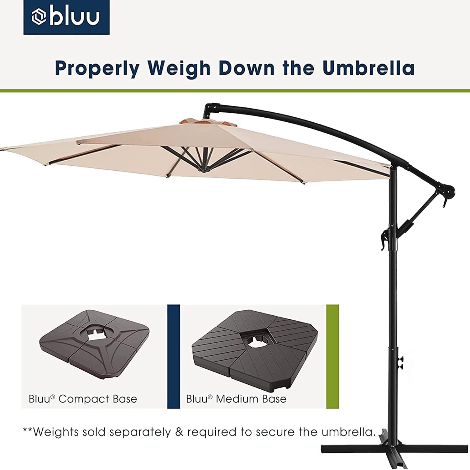 BLUU 10 FT Patio Offset Umbrella Outdoor Cantilever Umbrella Hanging Umbrellas, Fade Resistant Crank & Cross Base