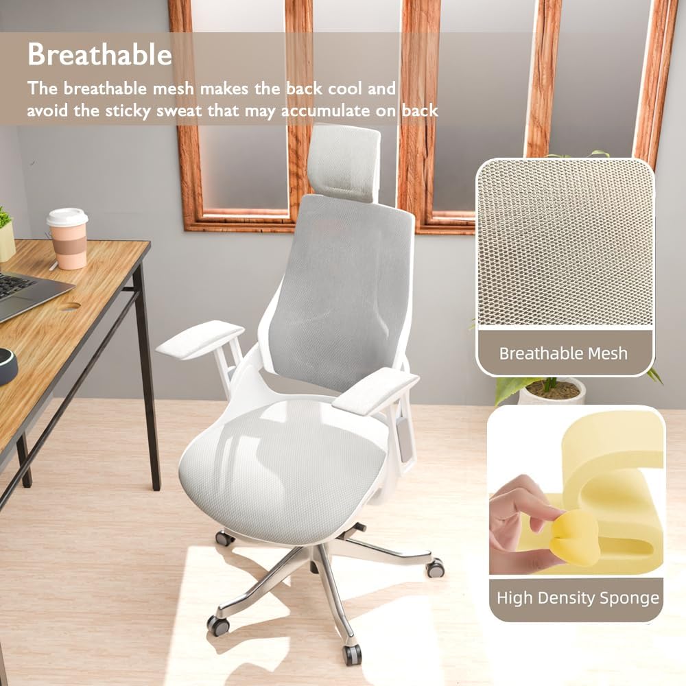 Ergonomic Office Chair With Adjustable Backrest - High Back (White)-GCC Home Center