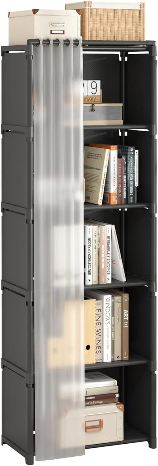 6-Cube Storage Organizer Book Shelf – DIY Metal Bookcase with Portable Design (Black, Matte Finish)