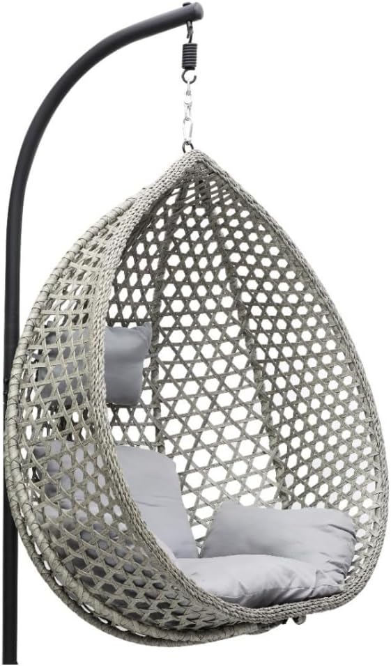 ALWASIT HOME Arabian Hanging Swing Chair | Modern Design Hanging Chair | Hammock Chair | Swing Chairs For Indoor Outdoor Balcony Garden Lawn Pool Side Beige Black Round Base-GCC Home Center