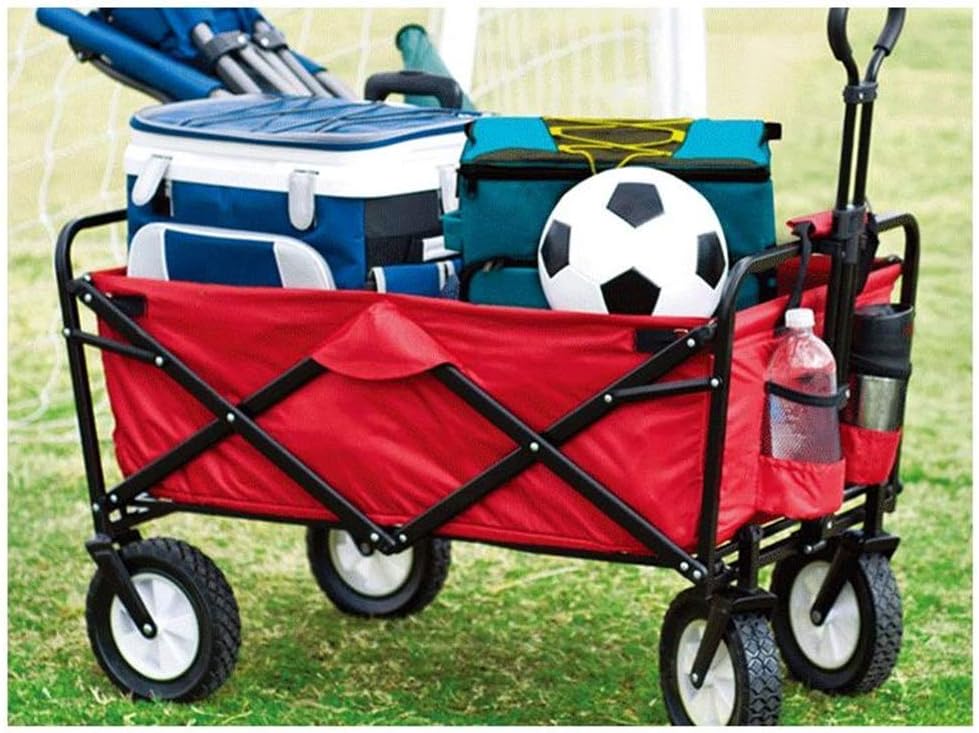 COOLBABY Outdoor Folding Trolley Station Wagon Red Garden Trolley car Foldable Pull Folding Transport Portable Four Wheels for Garden Gardening Camping