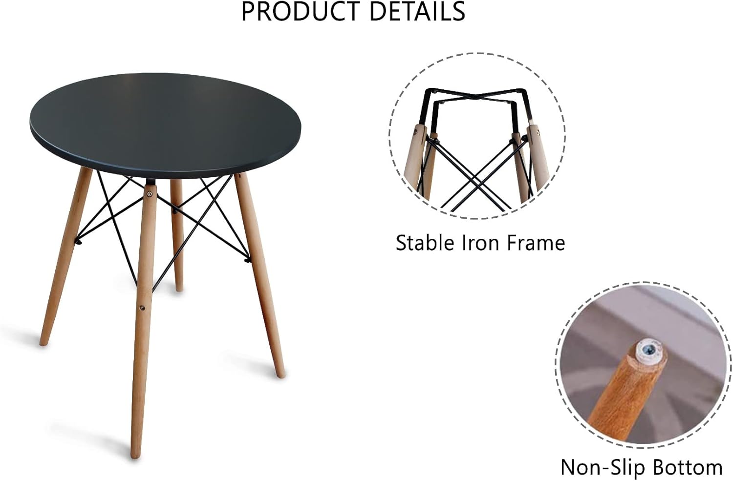 Mahmayi TJ HYT08 60DIA Round Pantry Table - Quad Leg base - Versatile for Home Office, Bistro, Balcony, Lawn, and Breakfast Nook - Fits Any Urban Decor Theme, Sturdy & Easy to Clean- Black(60cm)
