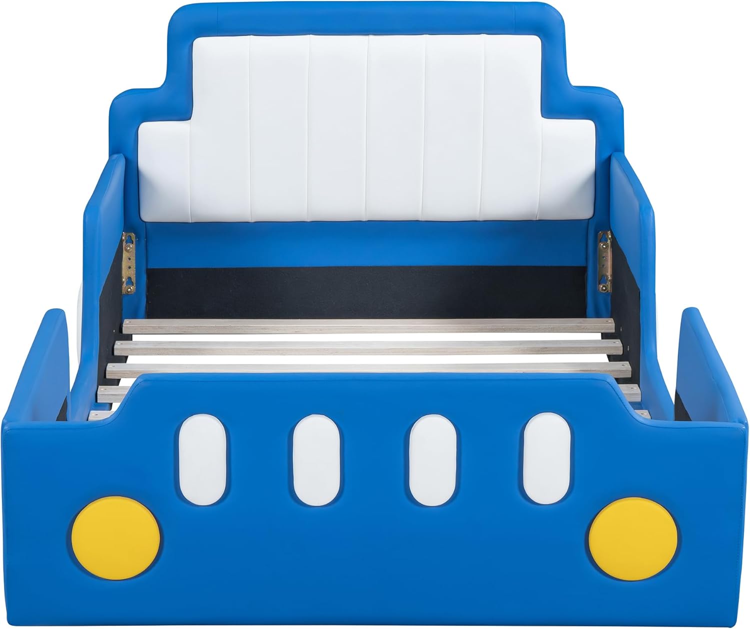 Twin Race kid Car bed Platform Bed with Wheels,PU Leather Car Bed Frame for Boys Twin Size,Kids Bed Frame with Headboard,Fits Standard Twin Mattress(No Mattress)