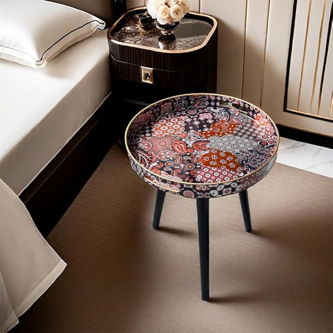 Plastics Tray Side Table – Indian Style Coffee Table with 17.7" Wooden Legs