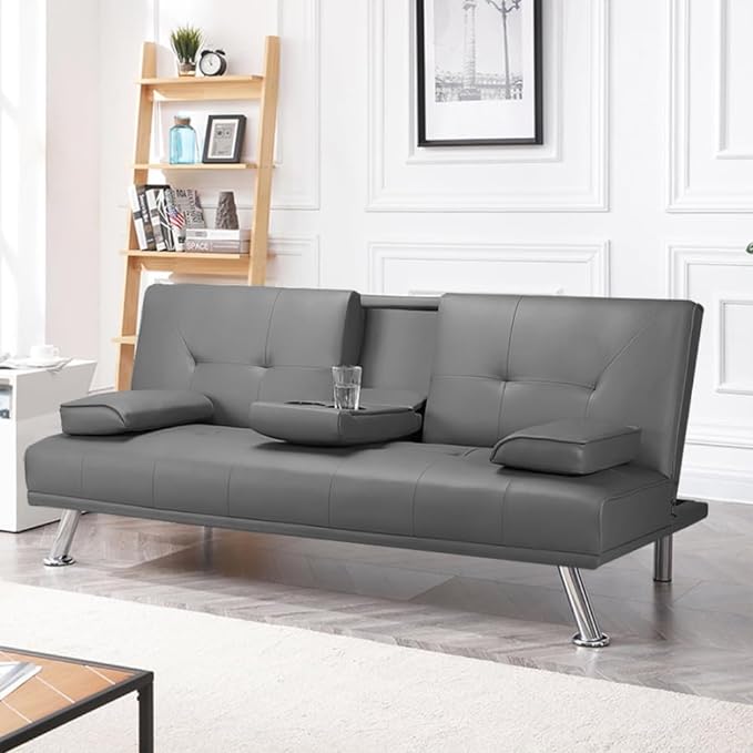 Modern Heavy Duty 3 Seater Leather Sofa bed With Arm Rest-GCC Home Center