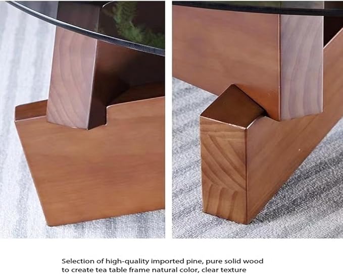Round Coffee Table for Living Room, Modern Glass Coffee Table with Solid Wood Legs-GCC Home Center