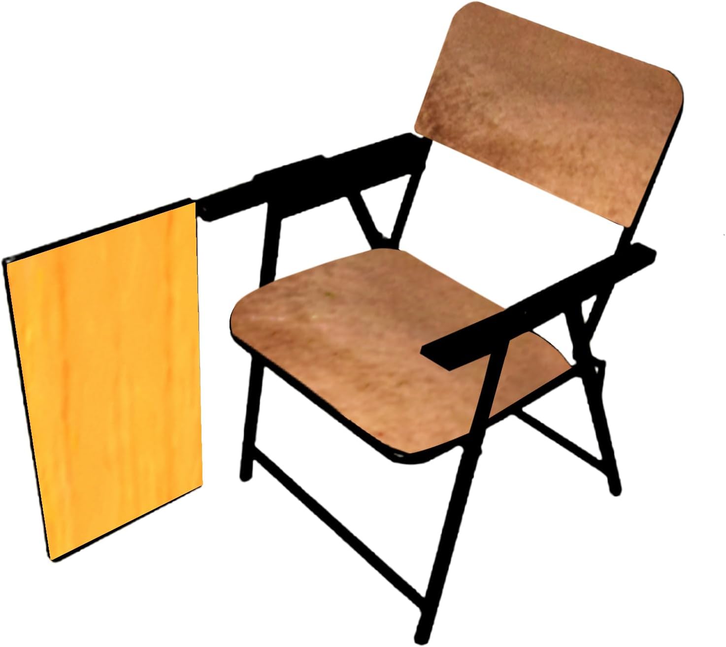 Spacecrafts Folding Cushion Study Chair | Space Saving | Desk Chair | Powder Coated With Cushion | Brown (With Writing Pad) - Mild Steel