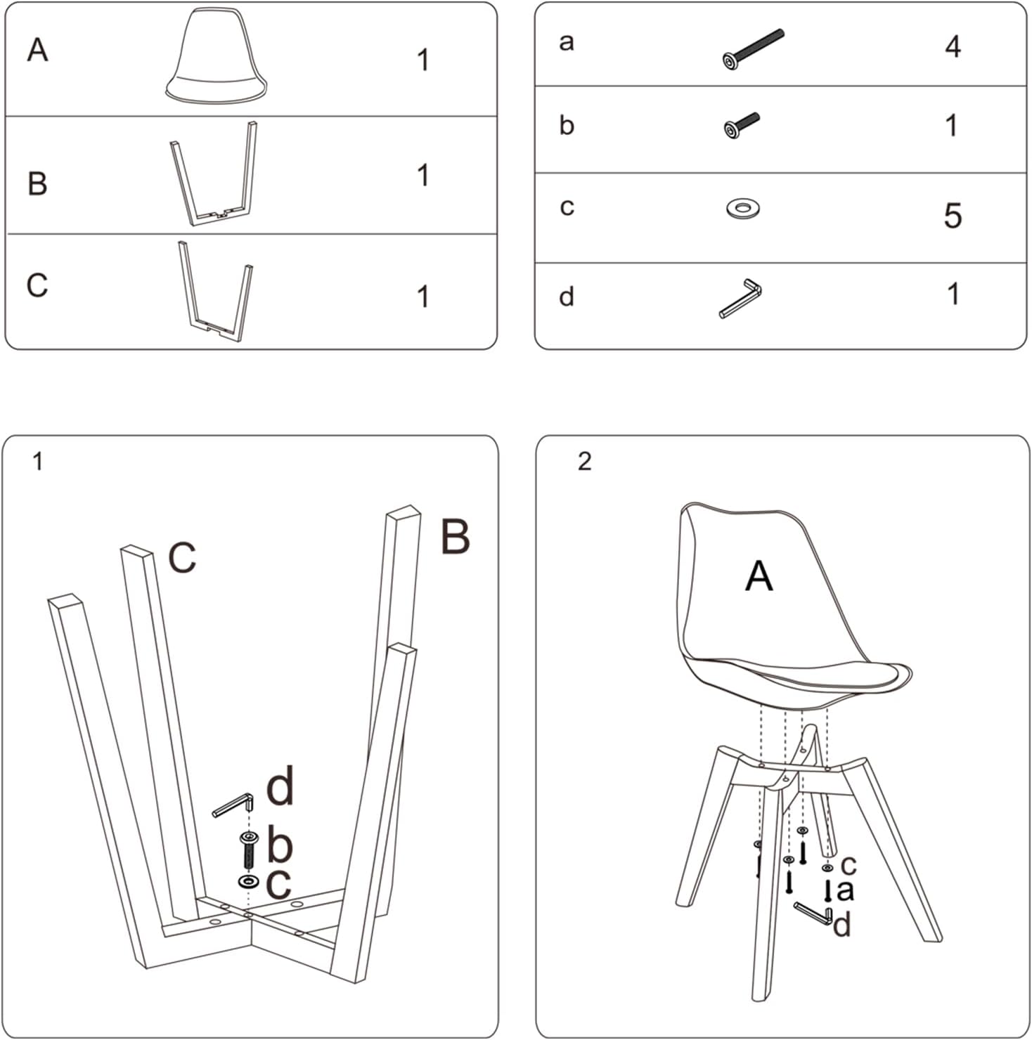 CangLong Mid Century Modern DSW Side Chair with Wood Legs for Kitchen, Living Dining Room, Set of 4, White-GCC Home Center