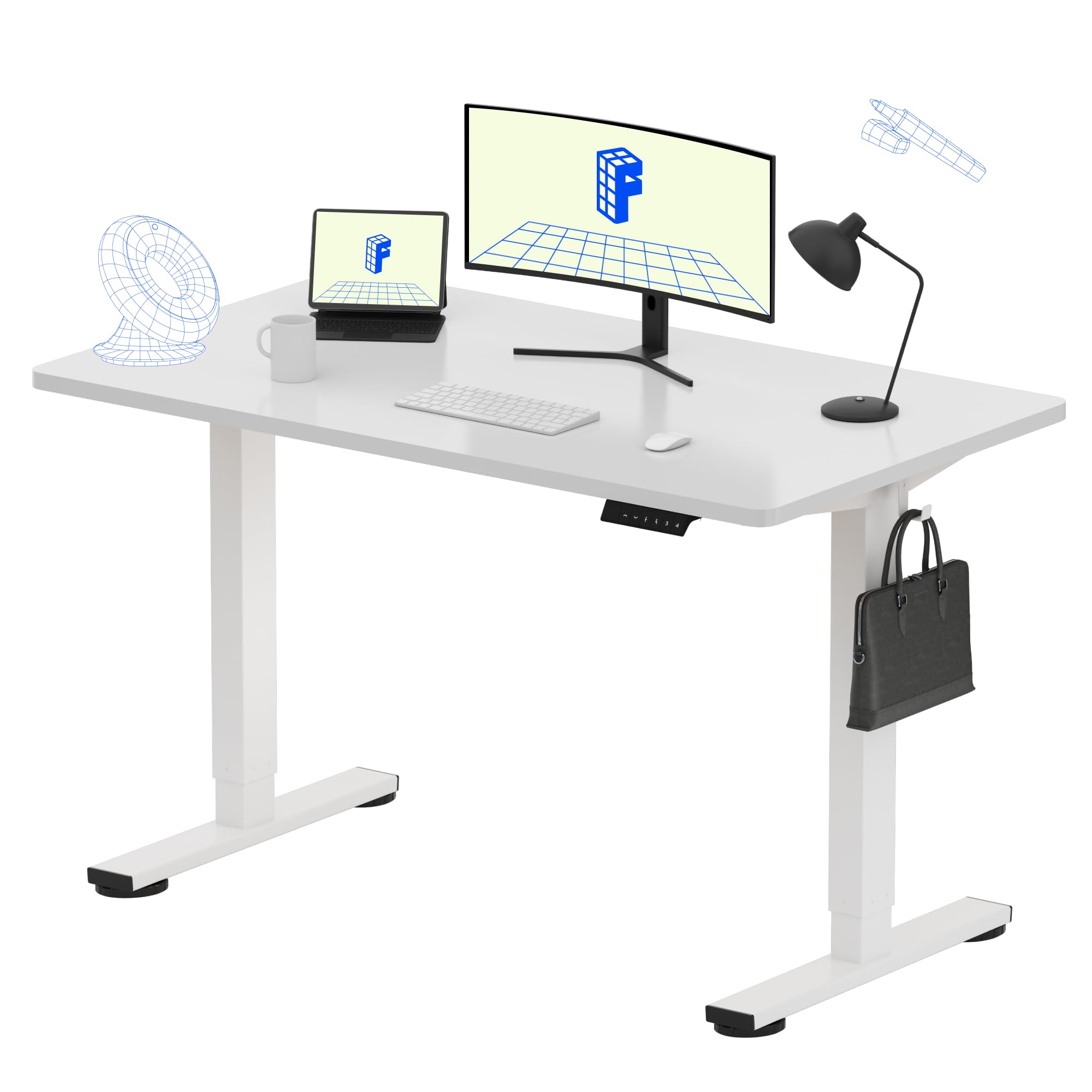 Flexispot 55 X 28 Inches Electric Stand Up Metal Desk Workstation, Whole Piece Desk Board Home Office Computer Standing Table Height Adjustable Desk Black Frame and 55 Black Top-GCC Home Center