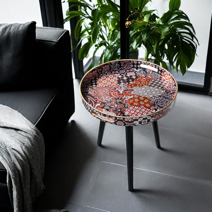 Plastics Tray Side Table – Indian Style Coffee Table with 17.7" Wooden Legs