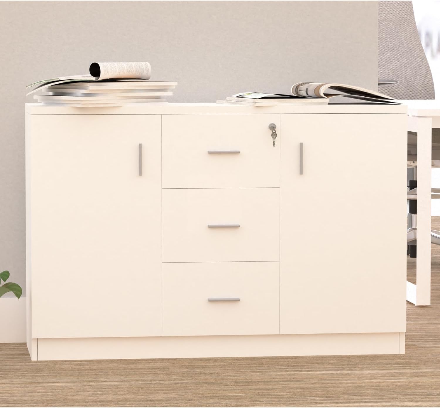 Mahmayi Storage Cabinet for Home Office (White Credenza)