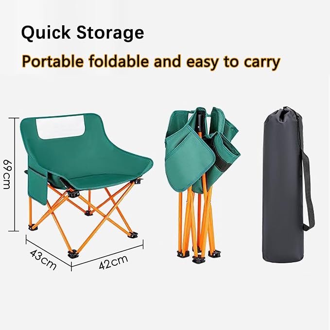 2pcs Foldable Camping Chairs, Lightweight Folding Beach Chairs, Portable Patio Lawn Quad Chairs with Side Pocket-GCC Home Center