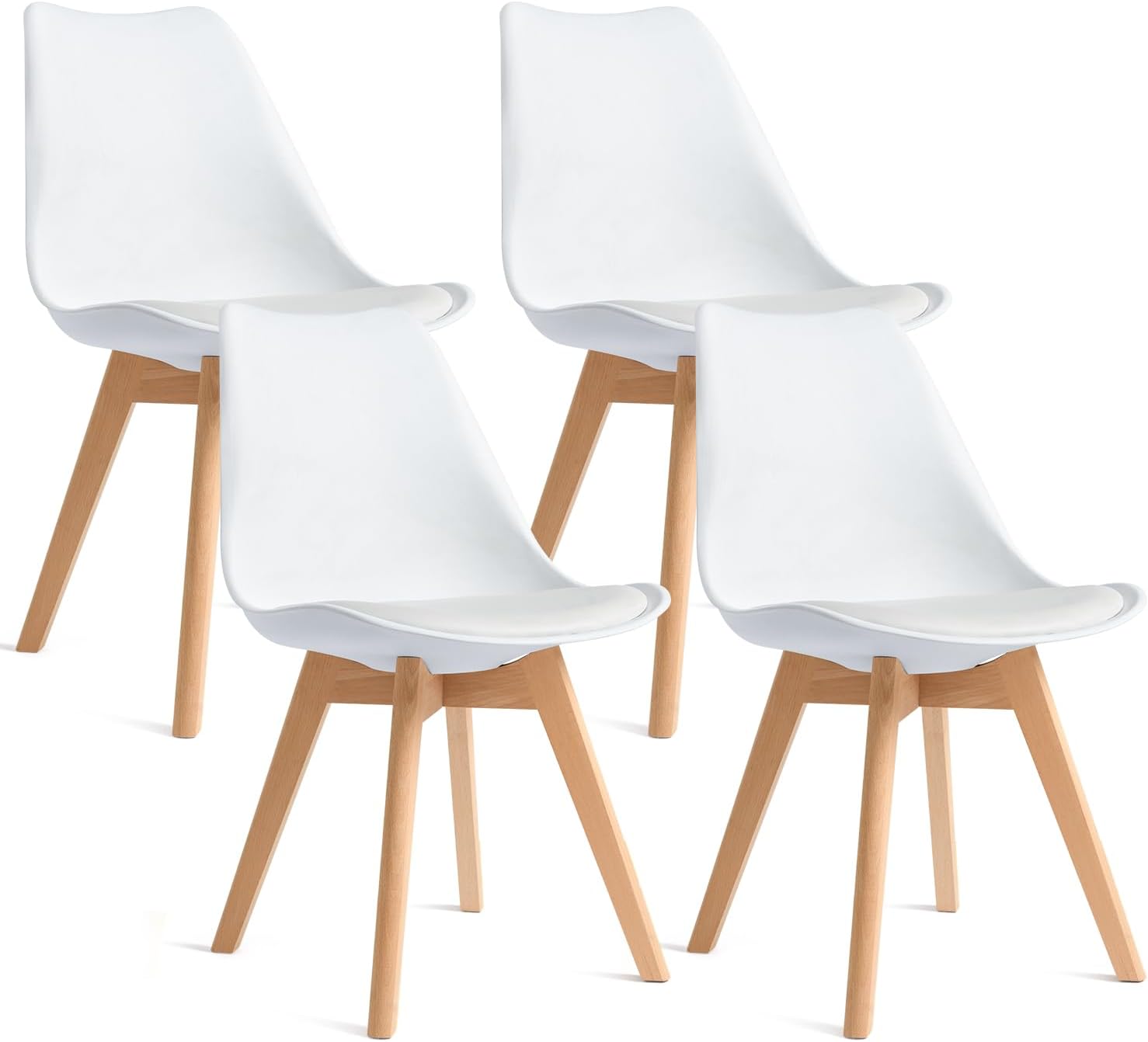 CangLong Mid Century Modern DSW Side Chair with Wood Legs for Kitchen, Living Dining Room, Set of 4, White-GCC Home Center