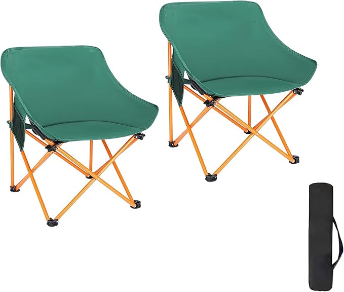2pcs Foldable Camping Chairs, Lightweight Folding Beach Chairs, Portable Patio Lawn Quad Chairs with Side Pocket-GCC Home Center