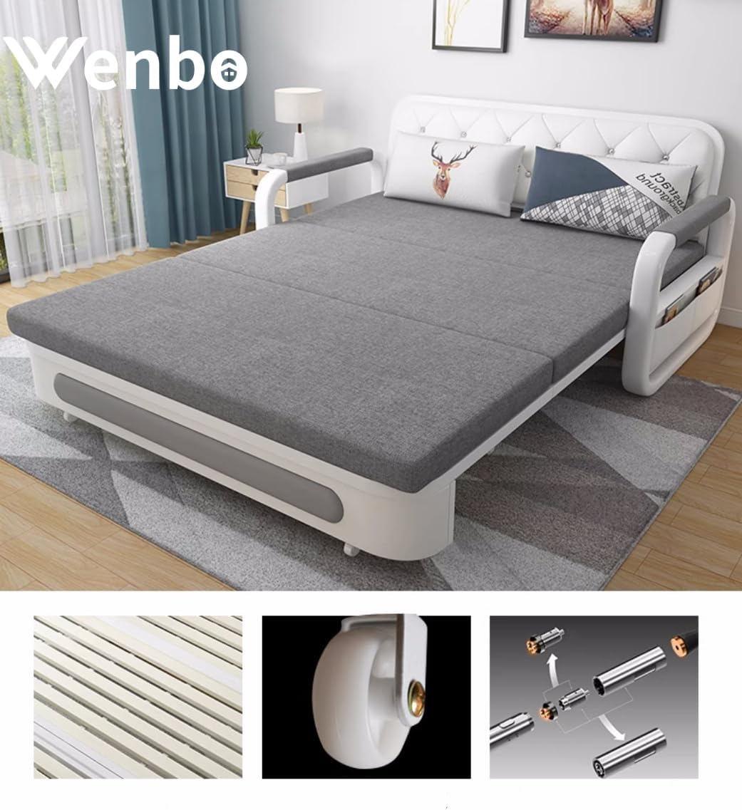 WENBO HOME Sofa Bed Pull Out Sofa Double Bed Multifunction Couch Bed Modern Style Sofa Bed Chair For Living & Bed Room (1.58m, Grey)-GCC Home Center