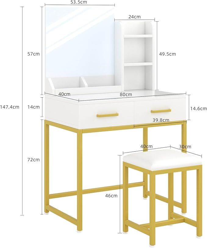 Vanity Desk Chair Set with Mirror-GCC Home Center