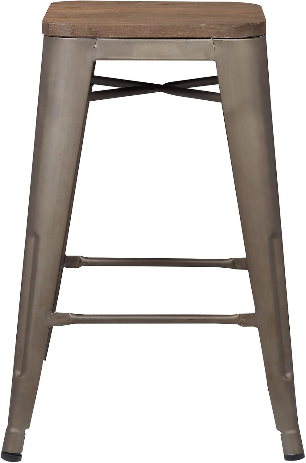 EdgeMod Trattoria 24' Counter Height Industrial Bar Stool with Elmwood Seat, Stackable, Bronze (Set of 4)-GCC Home Center