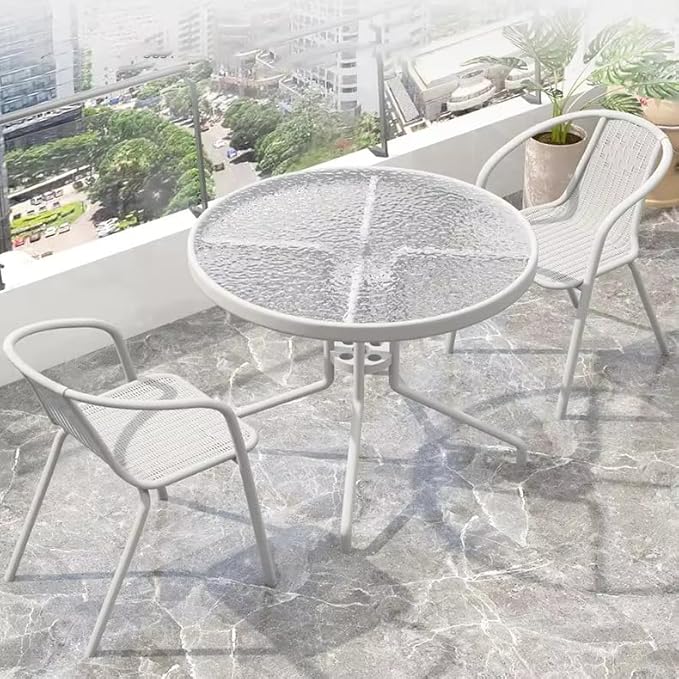 Garden Dining Set 3 Piece (2 Chair and 1 Table) Outdoor Furniture Patio Dining Table and Chair Balcony Dinner Table Dinner Chair Poly Rattan - Grey-GCC Home Center