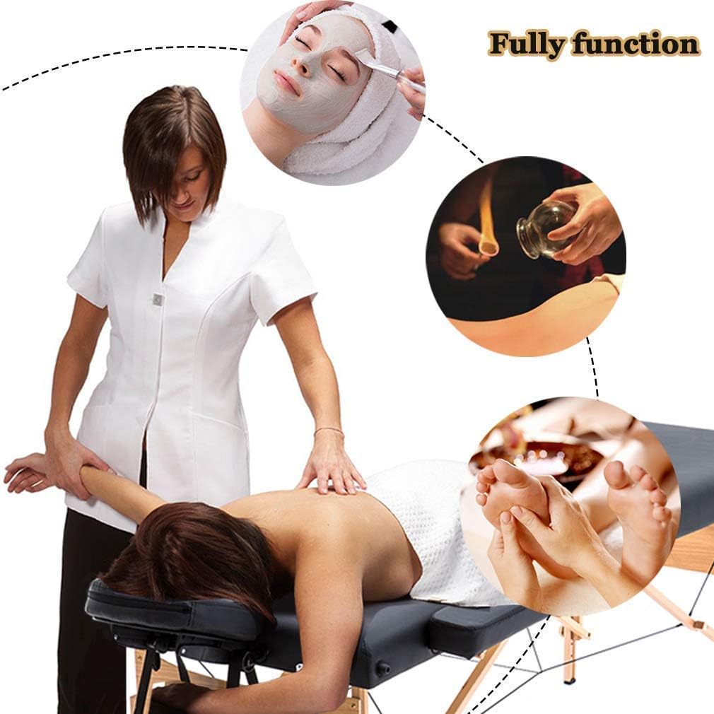 COOLBABY Professional Portable Massage Table Professional Adjustable Folding Bed with 3-part Wooden Frame Ergonomic Headrest and Lash Extension Bed,Facial Cradle Salon Bed (Black) KYBJ-302-SRK21