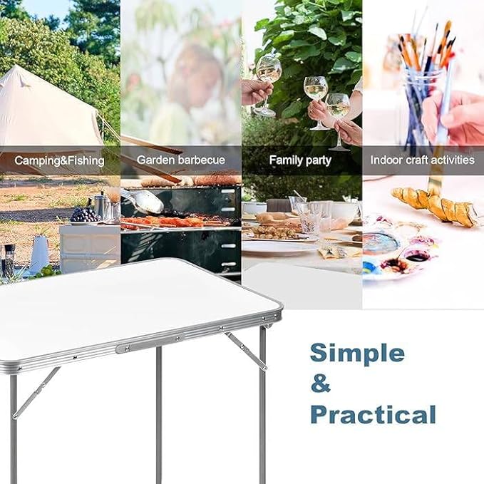 Folding Picnic Table (80x60cm Aluminum Table, Silver) Camping Table